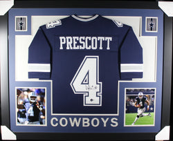 Dak Prescott framed autographed blue jersey