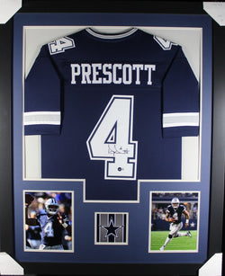 Dak Prescott framed autographed blue jersey