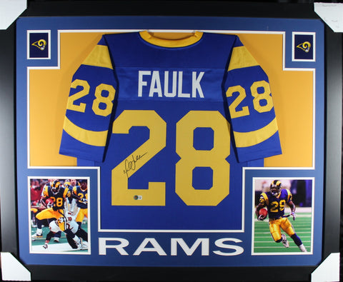 Marshall Faulk framed autographed throwback jersey "Skyline Style"