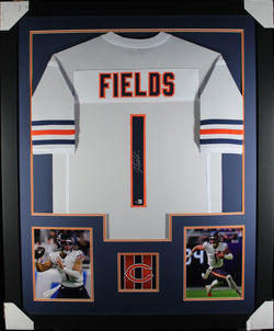 Justin Fields framed autographed white jersey