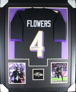 Zay Flowers framed autographed black jersey "Tower Style"