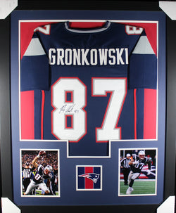 Rob Gronkowski framed autographed blue jersey