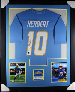 Justin Herbert framed autographed powder blue jersey "Tower Style"