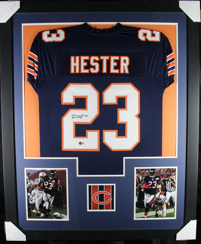 Devin Hester framed autographed blue jersey "Tower Style"