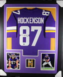 TJ Hockenson framed autographed purple jersey