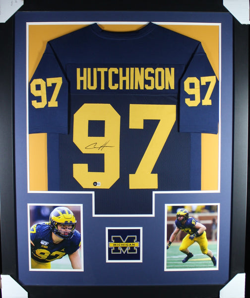 Aiden Hutchinson framed autographed college blue jersey "Tower Style"