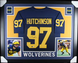 Aiden Hutchinson framed autographed college blue jersey "Skyline Style"