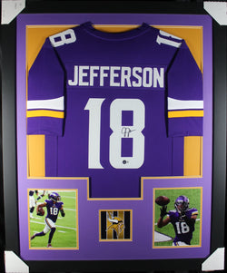Justin Jefferson framed autographed purple jersey