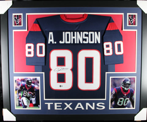 Andre Johnson framed autographed navy jersey "Skyline Style"