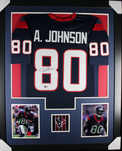 Andre Johnson framed autographed navy jersey "Tower Style"