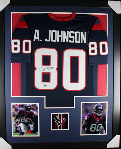 Andre Johnson framed autographed navy jersey "Tower Style"