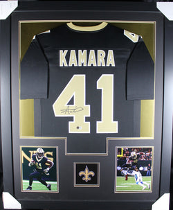 Alvin Kamara framed autographed black jersey