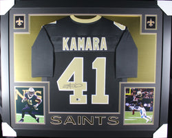 Alvin Kamara framed autographed black jersey
