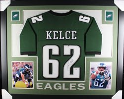 Jason Kelce framed autographed green jersey