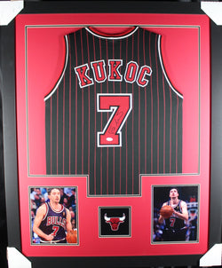 Tony Kukoc framed autographed black pin-stripe jersey "Tower Style"