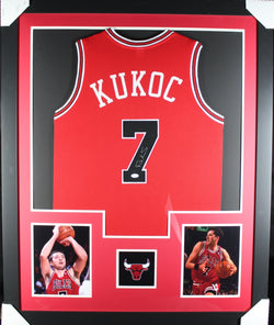 Tony Kukoc framed autographed red jersey "Tower Style"