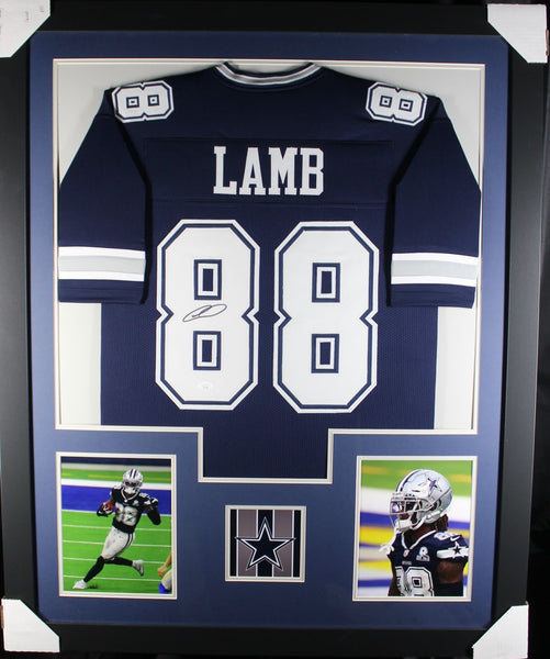 Ceedee Lamb framed autographed navy jersey "Tower Style"