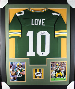 Jordan Love framed autographed green jersey