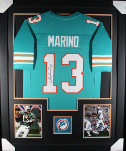 Dan Marino framed autographed teal jersey