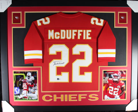 Trent McDuffie framed autographed red jersey "Skyline Style"
