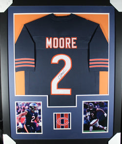 DJ Moore framed autographed navy jersey