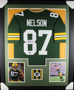 Jordy Nelson framed autographed green jersey