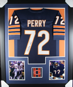 William Perry framed autographed navy jersey