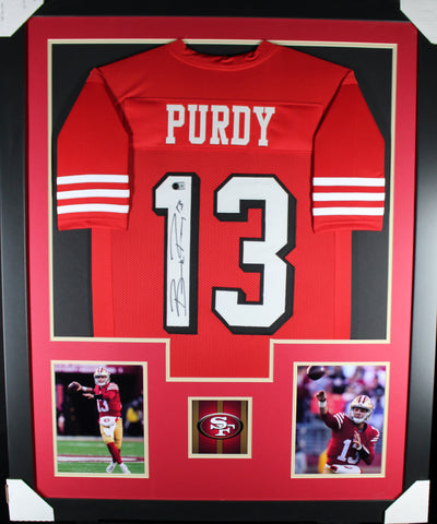 Brock Purdy framed autographed red jersey "Tower Style"