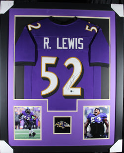 Ray Lewis framed autographed purple jersey "Tower Style"