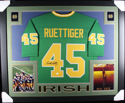 Rudy Ruettiger framed autographed green jersey