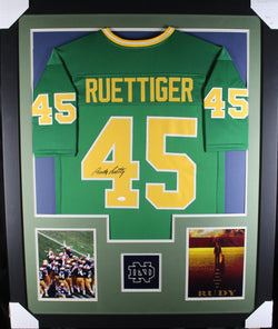 Rudy Ruettiger framed autographed green jersey