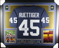 Rudy Ruettiger framed autographed blue jersey