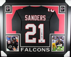 Deion Sanders framed autographed black jersey