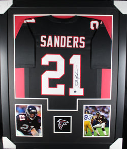 Deion Sanders framed autographed black jersey