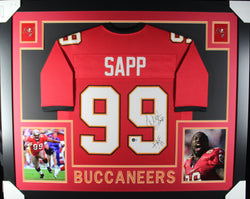 Warren Sapp "HOF 13" inscribed framed autographed red jersey