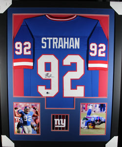 Michael Strahan framed autographed blue jersey