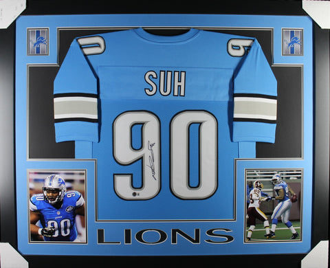 Ndamukong Suh framed autographed blue jersey "Skyline Style"