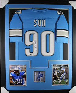 Ndamukong Suh framed autographed blue jersey "Tower Style"