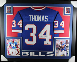 Thurman Thomas framed autographed blue jersey