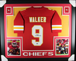 Kenneth Walker III framed autographed red jersey "Skyline Style"