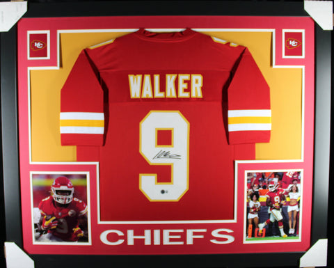 Kenneth Walker III framed autographed red jersey "Skyline Style"