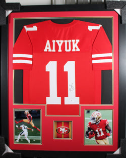 brandon-aiyuk-framed-autographed-red-jersey