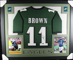 AJ Brown framed autographed green jersey