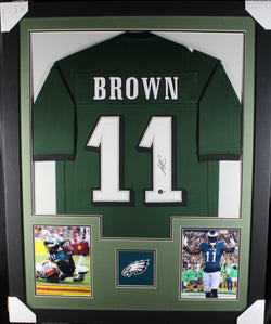 AJ Brown framed autographed green jersey