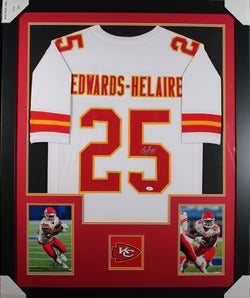clyde-edwards-helaire-framed-autographed-white-jersey