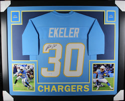 Austin Ekeler framed autographed powder blue jersey