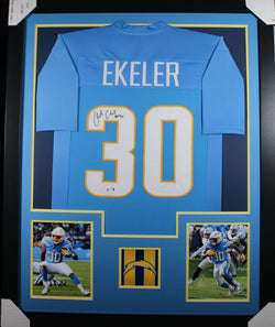 austin-ekeler-framed-autographed-powder-blue-jersey