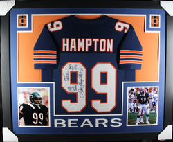 Dan Hampton framed autographed blue jersey inscribed