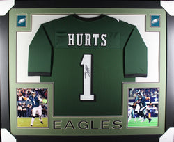 Jalen Hurts framed autographed green jersey "Skyline Style"