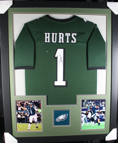 Jalen Hurts framed autographed green jersey "Tower Style"